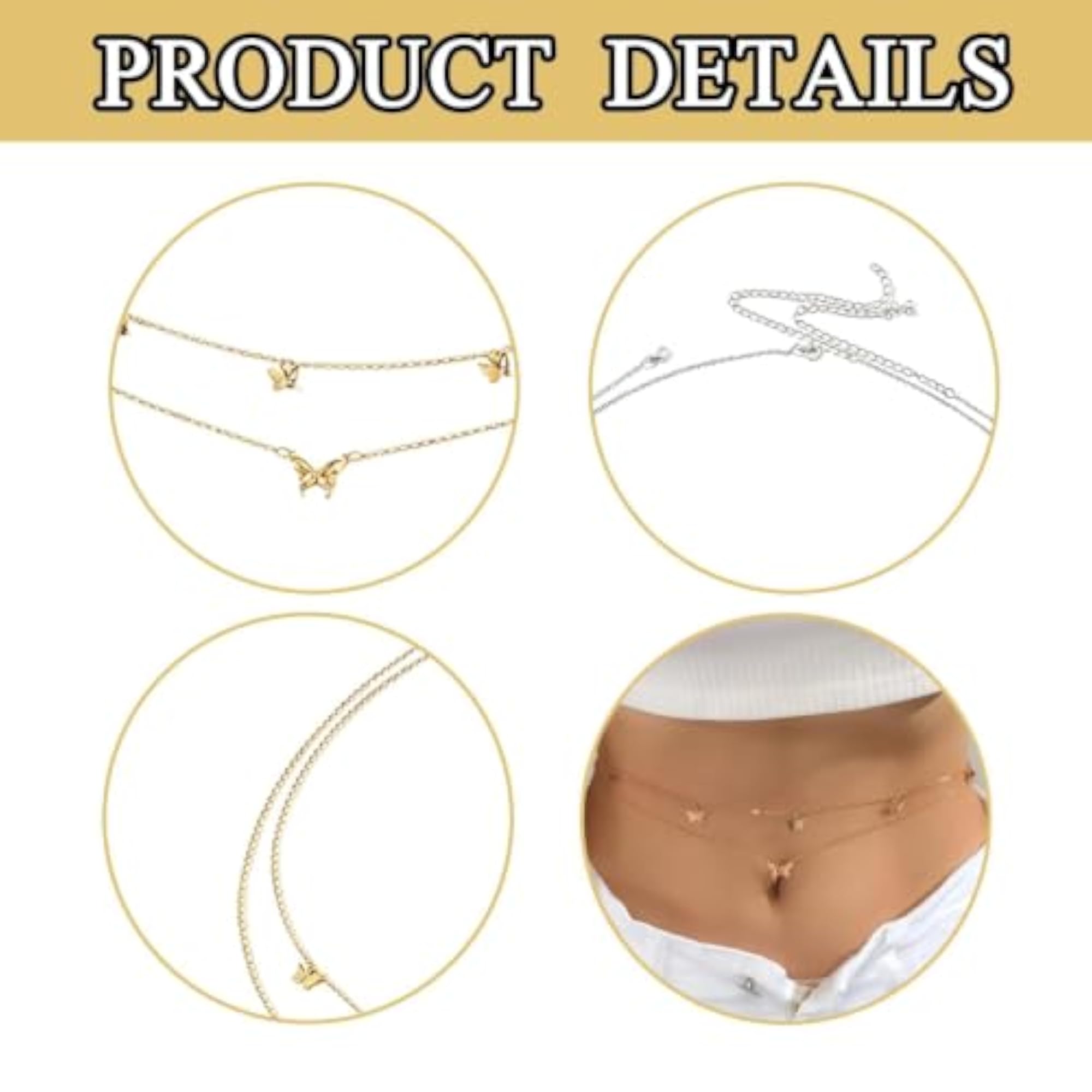 Women's 2 Pcs Gold Waist Chain & Silver Hip Chain Set